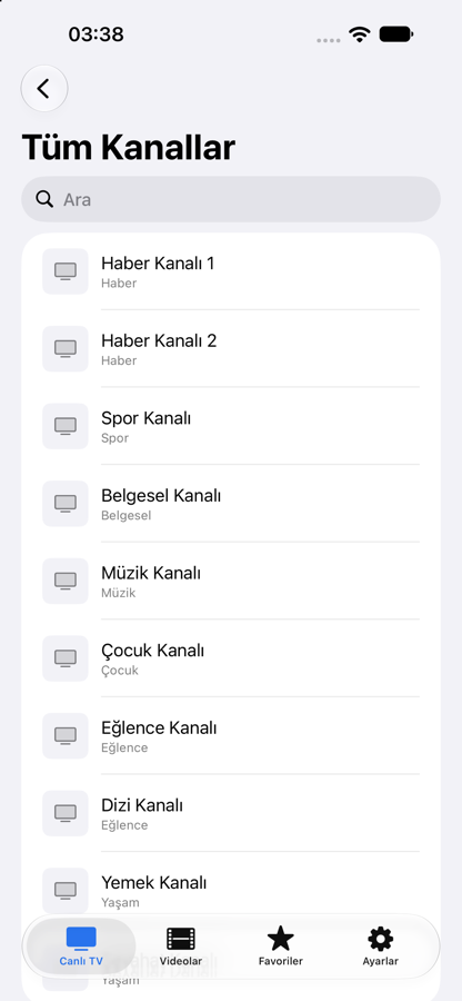 Channel list